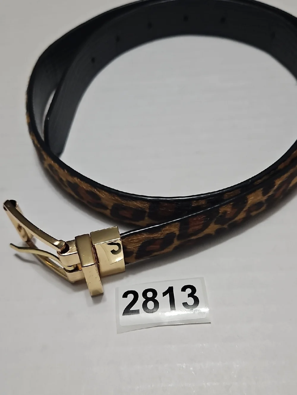 Women's Reversible Gold Buckle Leopard Print & Black Belt Size M/L